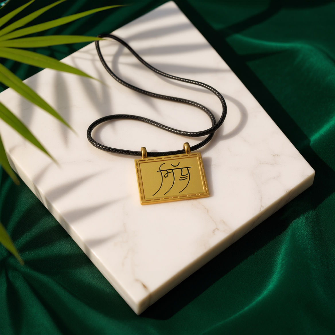 18K gold custom Punjabi taveet name necklace in Gurmukhi script.
