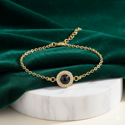 Round Stone Projection Bracelet | Custom Hidden Photo Projection Jewelry