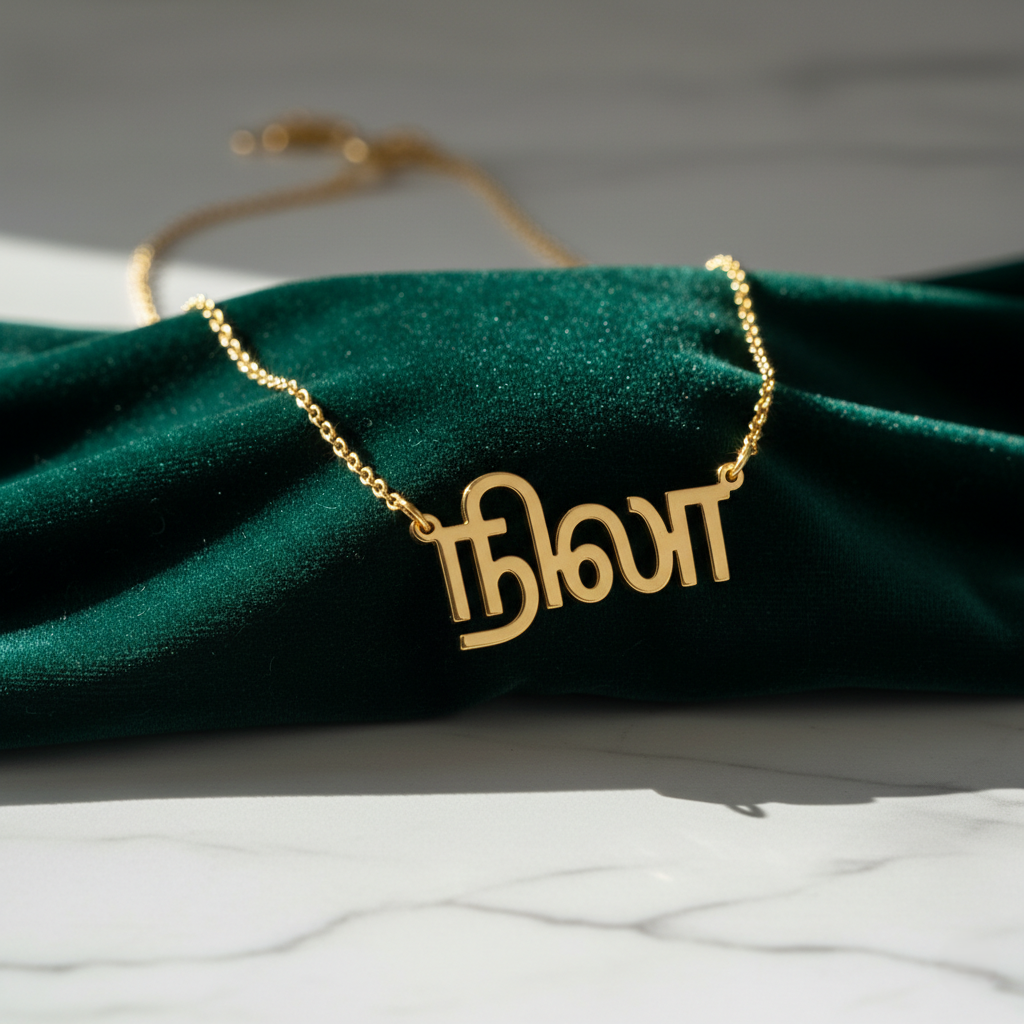 Custom Tamil Name Necklace | Personalized Tamil Script Jewelry