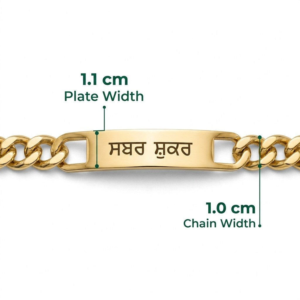 Size of the bold name curb bracelet: 1.1 cm name plate and 1 cm curb chain