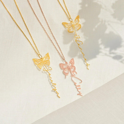 Celestial Butterfly - Birth Month Name Necklace - Haye Nii