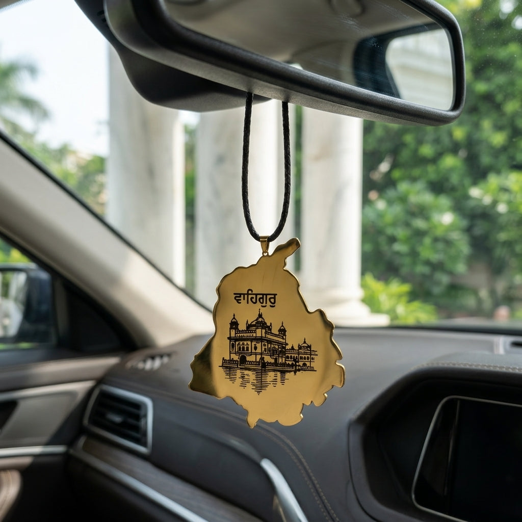 Golden Temple Punjab map car hanging on a rear-view mirror