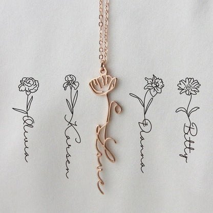 Rosa - Personalized Dainty Name Necklace with Birth Flower - Haye Nii