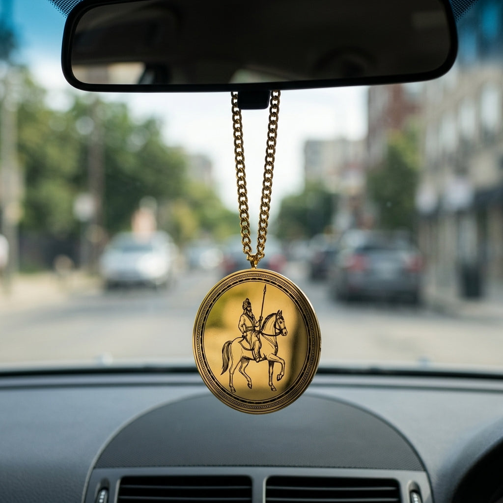 Sikh horse rider car hanging on a rear-view mirror