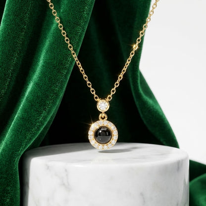 Single Stone Round Projection Pendant | Custom Hidden Photo Projection Jewelry